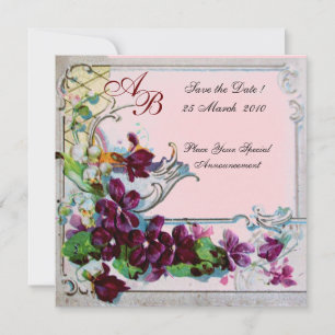 ROMANTICA 4 MONOGRAM, Pink Invitation