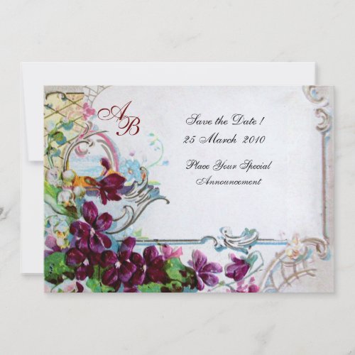 ROMANTICA  4 MONOGRAM Purple White Wedding Party Invitation