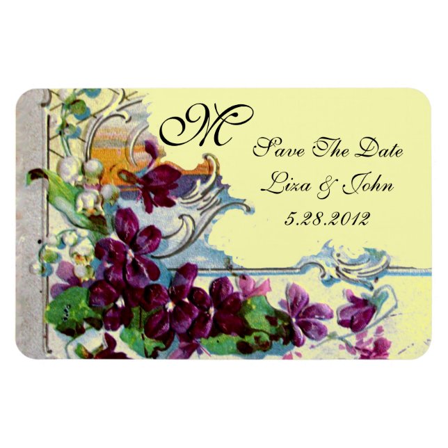 ROMANTİCA 4 MONOGRAM ,Save The Date,green,yellow Magnet (Horizontal)