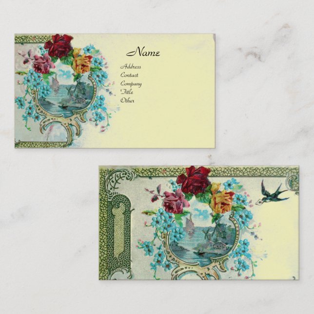 ROMANTICA Antique Flowers Roses,Floral Kraft Paper Business Card (Front/Back)