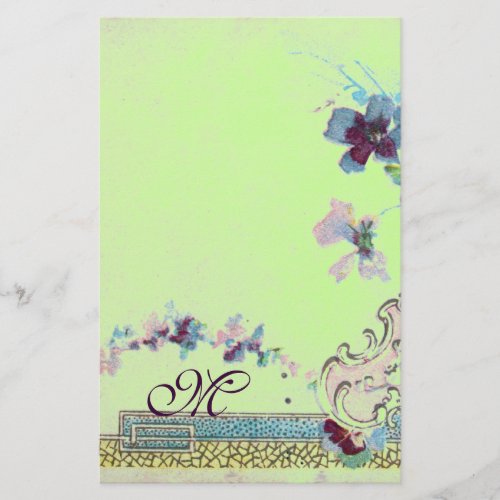 ROMANTİCA Blue Green Pink Wedding Floral Monogram Stationery