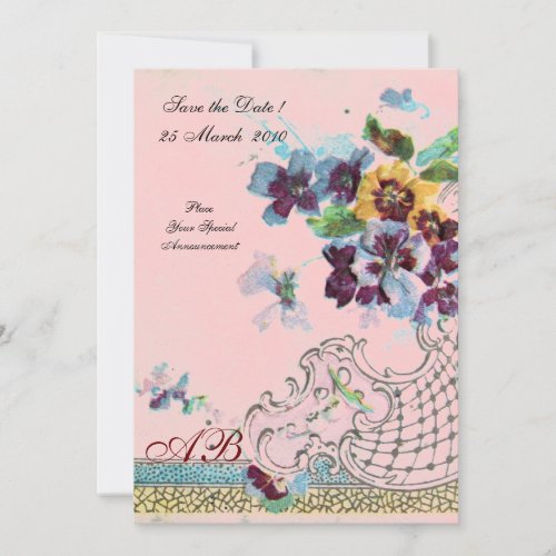 ROMANTİCA Blue Pink Floral Wedding Monogram Invitation