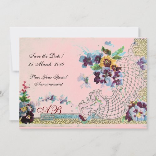 ROMANTİCA Blue Pink Floral Wedding Monogram Invitation