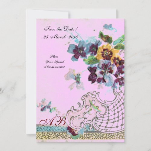 ROMANTİCA Blue Pink Lilac Floral Wedding Monogram Invitation