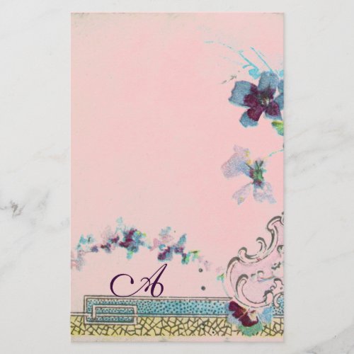 ROMANTİCA Blue Pink Wedding Floral Monogram Stationery