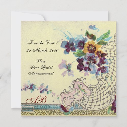 ROMANTİCA Blue Pink White Floral Wedding Monogram Invitation