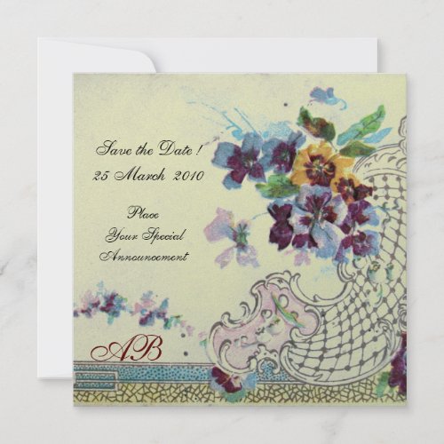 ROMANTICA BLUE SILVER FLORAL WEDDING MONOGRAM INVITATION