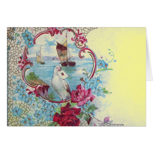 ROMANTICA,BLUE YELLOW PINK BLUE FLORAL WITH DOVE (Front Horizontal)