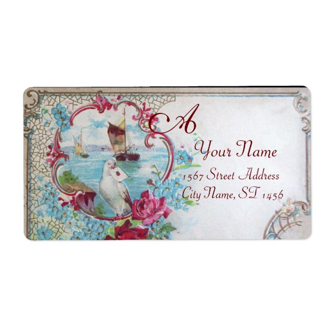 ROMANTICA,DOVE,FLORAL BEACH WEDDING MONOGRAM White Label (Front)