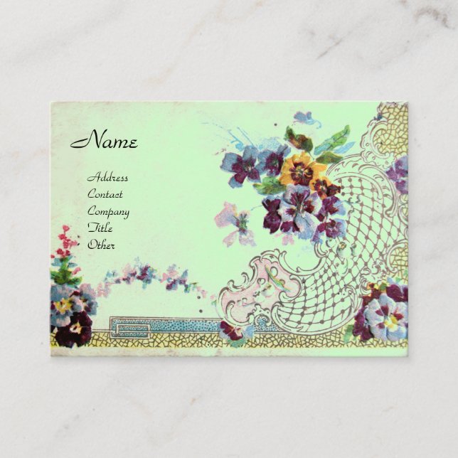 ROMANTICA Elegant Floral Basket,Pansies Green Business Card (Front)
