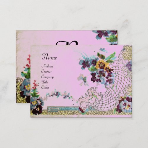 ROMANTICA Elegant Floral BasketPansies Monogram Business Card