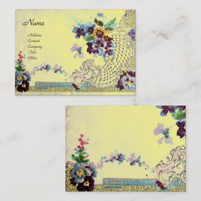 ROMANTICA Elegant Floral Basket,Pansies Yellow Business Card (Front/Back)