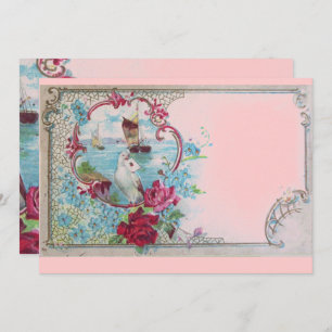 ROMANTICA Elegant Floral Blue Pink Wedding Party Invitation