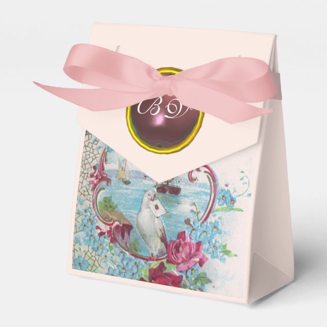 ROMANTICA ELEGANT WEDDING  PINK GEM STONE MONOGRAM FAVOR BOXES (Front Side)