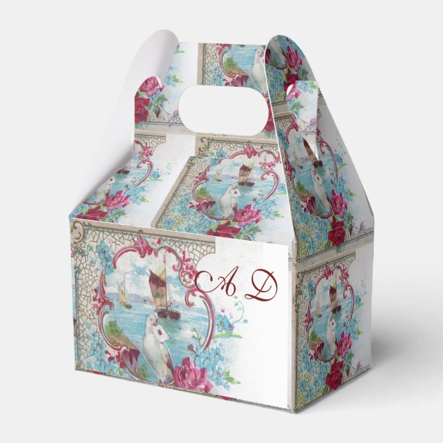 ROMANTICA ELEGANT WHITE PINK WEDDING MONOGRAM FAVOR BOXES (Front Side)