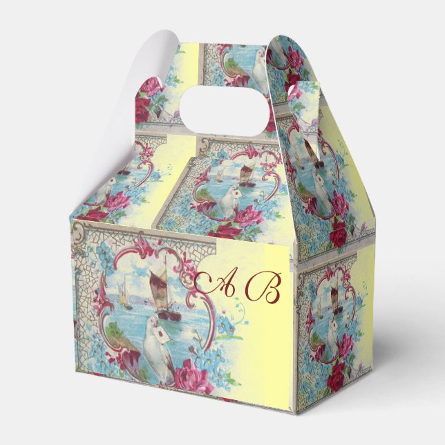 ROMANTICA ELEGANT YELLOW PINK WEDDING MONOGRAM FAVOR BOXES (Front Side)