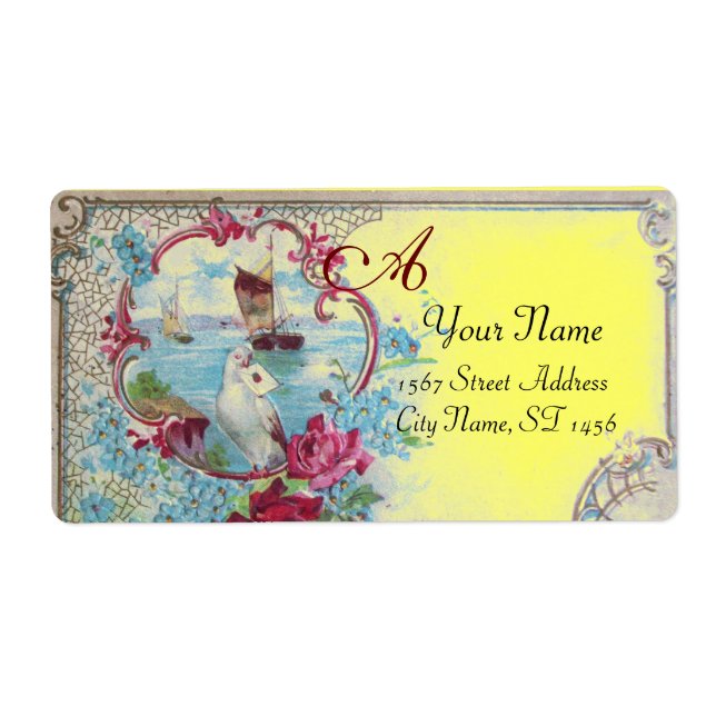 ROMANTICA, FLORAL BEACH WEDDING MONOGRAM Yellow Label (Front)