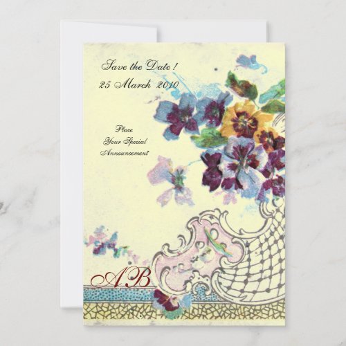 ROMANTICA Floral Blue Pink Cream Wedding Monogram Invitation