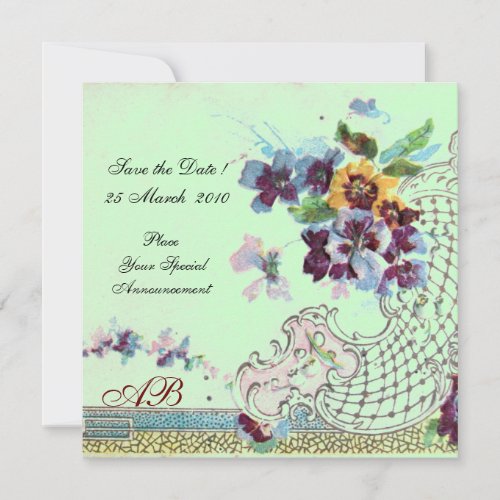 ROMANTICA Floral Blue Pink Green Wedding Monogram Invitation