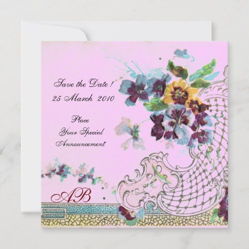 ROMANTICA Floral Blue Pink Lilac Wedding Pansies Invitation