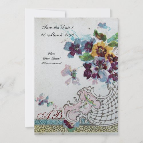 ROMANTICA Floral Blue Pink Silver Wedding Pansies Invitation