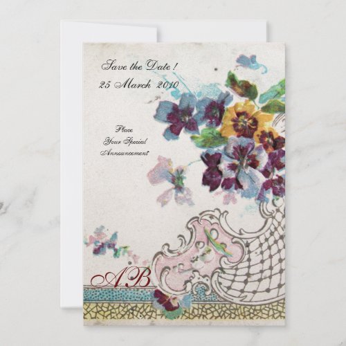 ROMANTICA Floral Blue Pink White Wedding Monogram Invitation