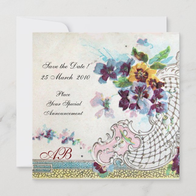 ROMANTICA Floral Blue Pink White Wedding Monogram Invitation (Front)