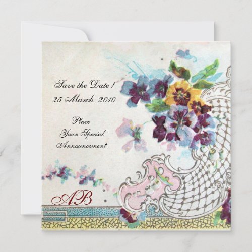 ROMANTICA Floral Blue Pink White Wedding Monogram Invitation