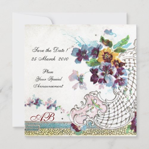 ROMANTICA Floral Blue Pink White Wedding Pansies Invitation