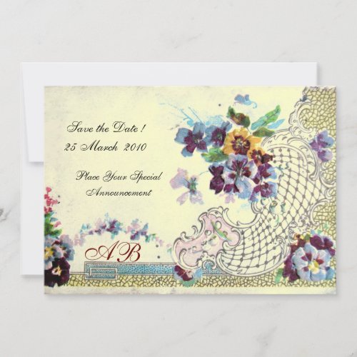 ROMANTICA Floral Blue Pink White Wedding Pansies Invitation