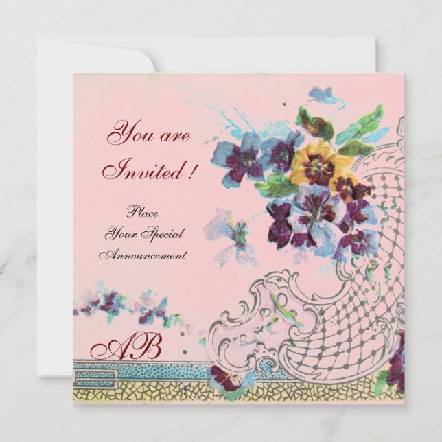 ROMANTICA Floral Purple Blue Pink Wedding Pansies Invitation (Front)