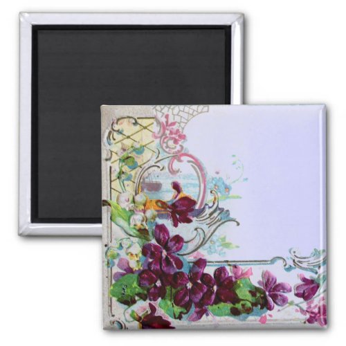 ROMANTICA Floral Swirls Purple Pansies Blue Magnet