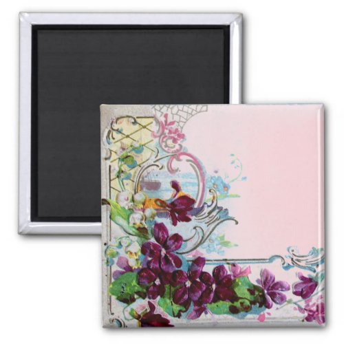 ROMANTICA Floral Swirls Purple Pansies Pink Magnet