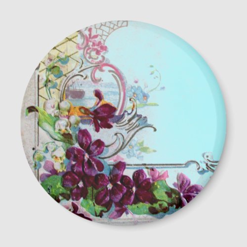 ROMANTICA Floral Swirls Purple PansiesTeal Blue Magnet