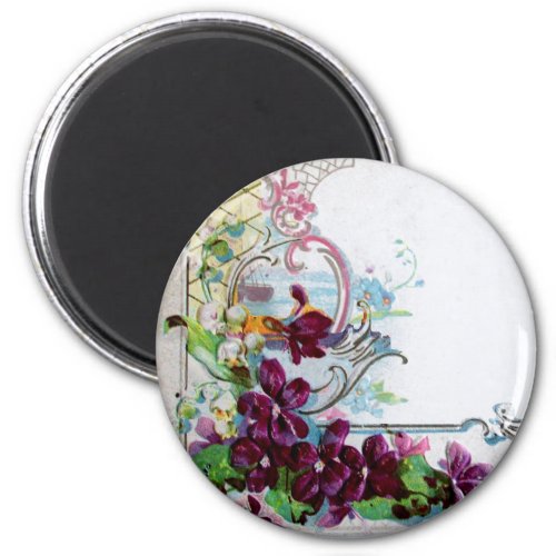 ROMANTICA Floral Swirls Purple Pansies White Magnet