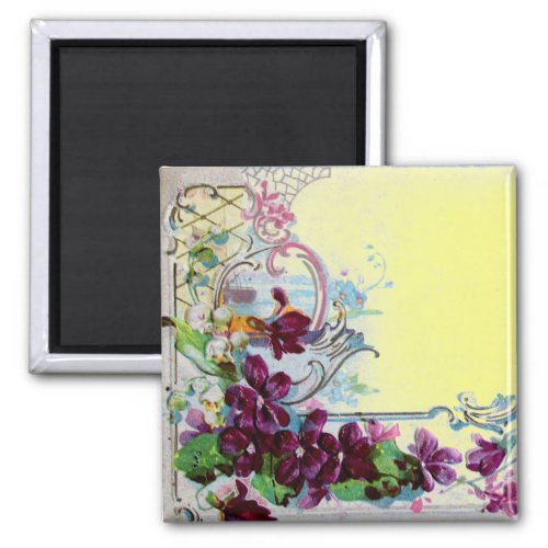 ROMANTICA Floral Swirls Purple Pansies Yellow Magnet