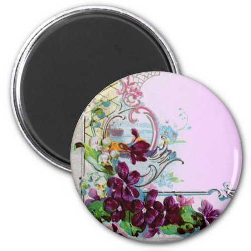 ROMANTICA Floral Swirls With Pansies Purple Lilac Magnet