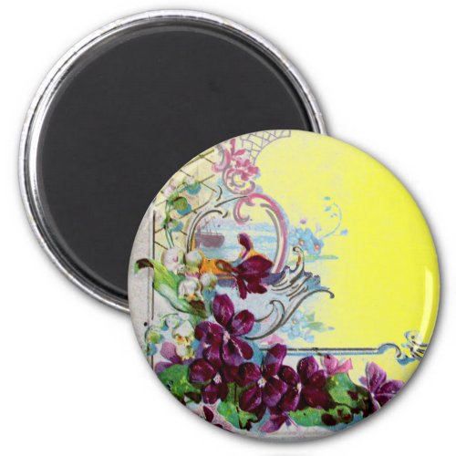 ROMANTICA Floral Swirls With Pansies Purple Yellow Magnet