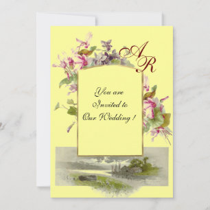 ROMANTİCA MONOGRAM / CYCLAMENS, pink green yellow Invitation