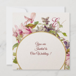 ROMANTİCA MONOGRAM ,PINK CYCLAMENS, Floral Invitation
