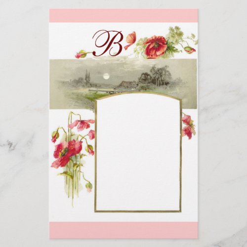 ROMANTİCA MONOGRAM  POPPIESredgreen pink white Stationery