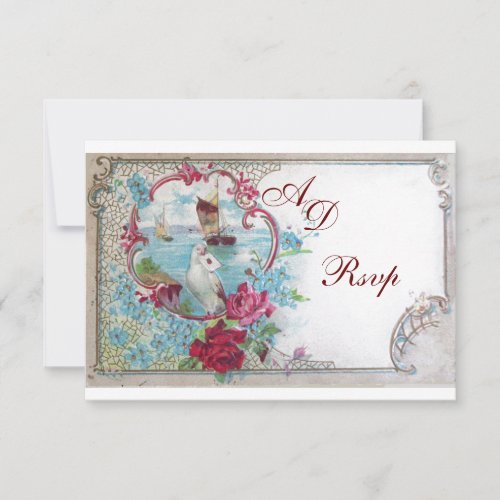 ROMANTICA  MONOGRAM RSVP red blue pink white RSVP Card