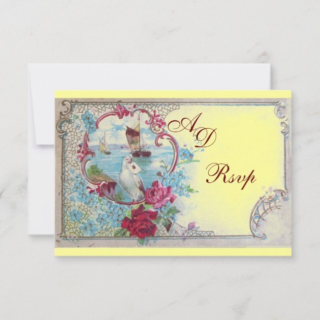 ROMANTICA  MONOGRAM RSVP, red blue pink yellow RSVP Card (Front)