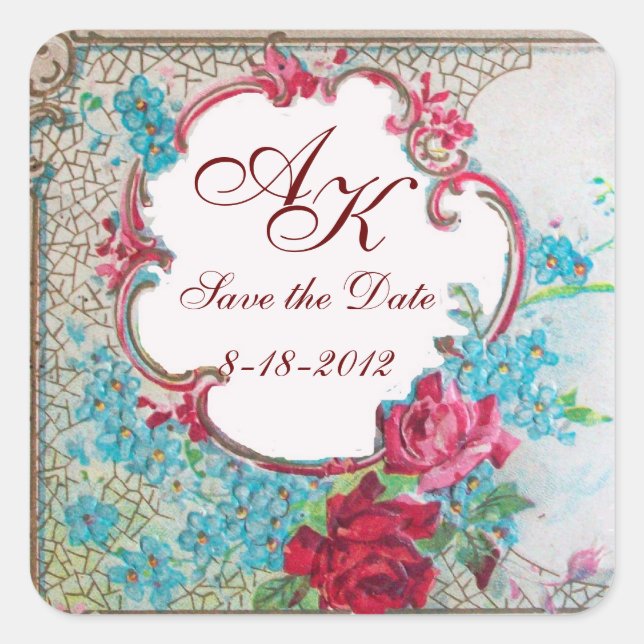 ROMANTICA MONOGRAM,Save the Date,white heart Square Sticker (Front)
