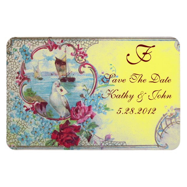 ROMANTİCA  MONOGRAM ,Save The Date,Yellow Magnet (Horizontal)