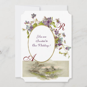 ROMANTİCA MONOGRAM / VIOLETS, green purple, white Invitation