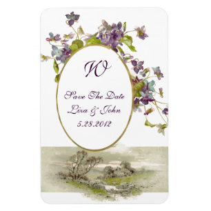 ROMANTİCA  MONOGRAM /VIOLETS,Save The Date,White Magnet