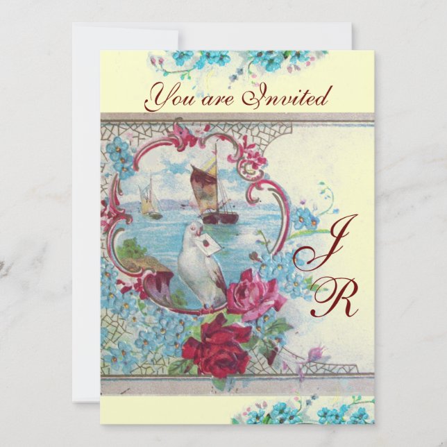 ROMANTİCA  MONOGRAM White Champagne Metallic paper Invitation (Front)