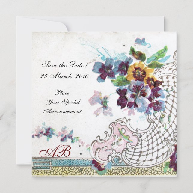 ROMANTICA Pansies Floral Wedding Monogram Kraft Invitation (Front)