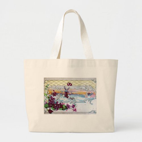ROMANTICA PansiesVioletsWinter Floral Large Tote Bag